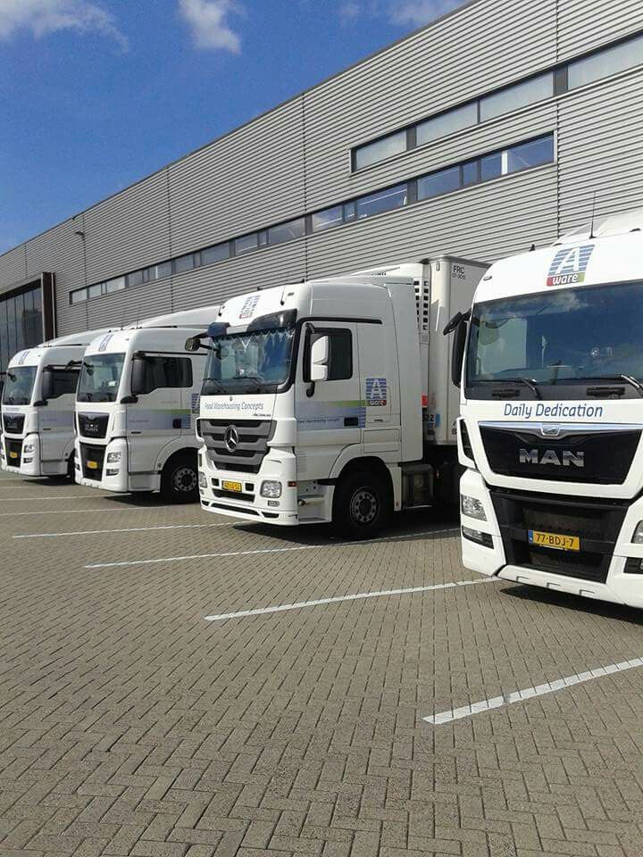 Fleet of trucks at a logistics depot